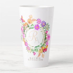 Caneca De Café Latte Floral Garden Oval