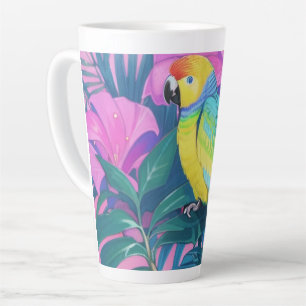 Caneca De Café Latte Floral/Havaí/Tropical/papagaio