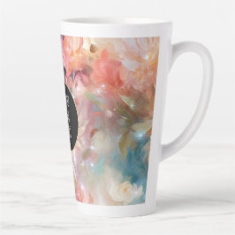 Caneca De Café Latte Floral Laranja de Pêssego rosa