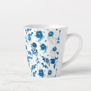 Caneca De Café Latte Floral Latte De Azul-Mug