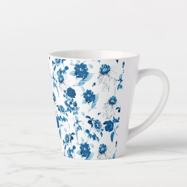Caneca De Café Latte Floral Latte De Azul-Mug (Direita)