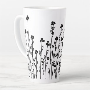 Caneca De Café Latte Floral minimalista moderna em preto e branco com d