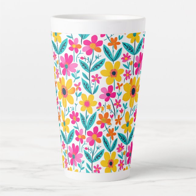 Caneca De Café Latte Floral Ousado Pintura  (Frente)