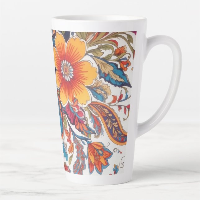 Caneca De Café Latte Floral Paisley Pattern (Direita)