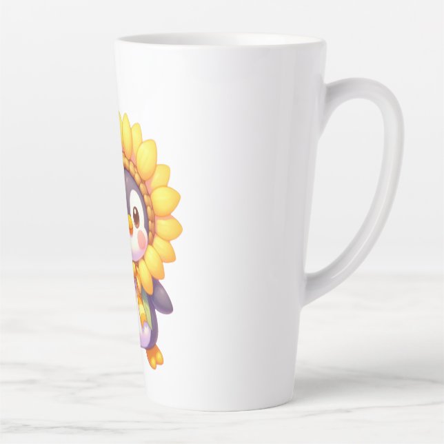 Caneca De Café Latte Floral Penguin Delight (Direita)