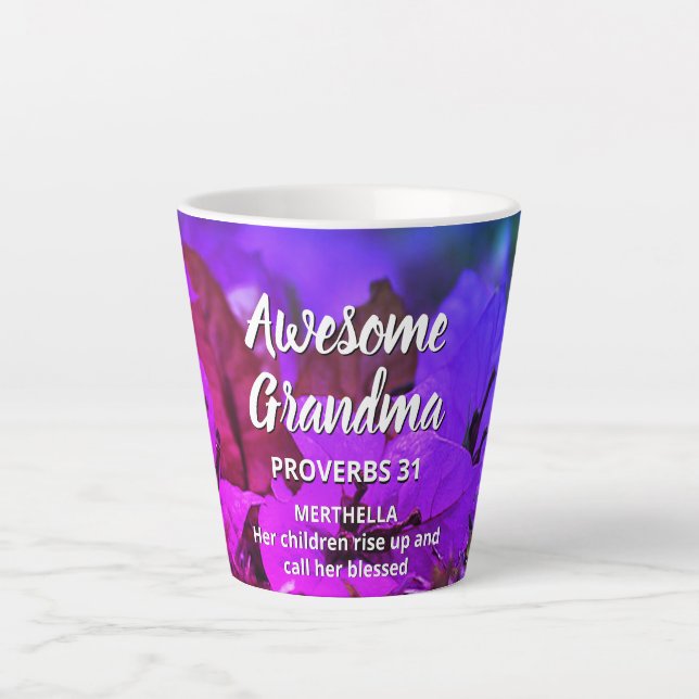 Caneca De Café Latte Floral Personalizado AWESOME GRANDMA Proverbs 31 (Frente)