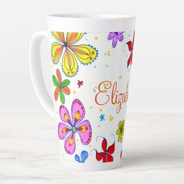 Caneca De Café Latte Floral Personalizado Retrorado (Ângulo esquerdo)