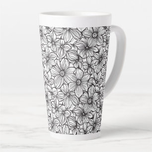 Caneca De Café Latte Floral Preto Branco