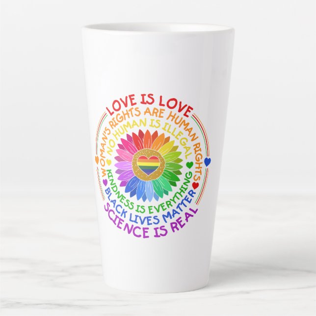 Caneca De Café Latte Floral Rainbow Posição Política e Social (Frente)