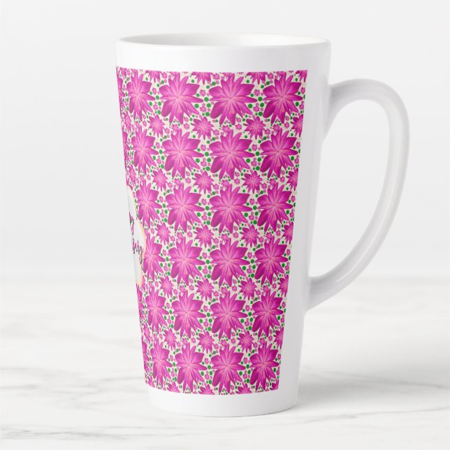 Caneca De Café Latte Floral rosa personalizado e customizado  (Direita)