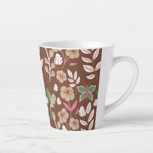 Caneca De Café Latte Floral seamless pattern flowers, leaves, butterfly (Direita)