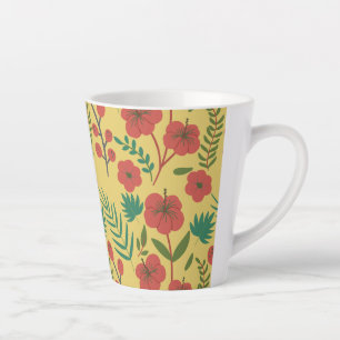 Caneca De Café Latte Floral, sem costura, flores amarelas vermelhas