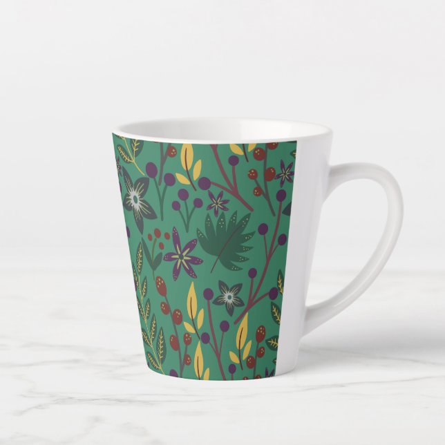 Caneca De Café Latte Floral sem descontinuidades flores verdes (Direita)