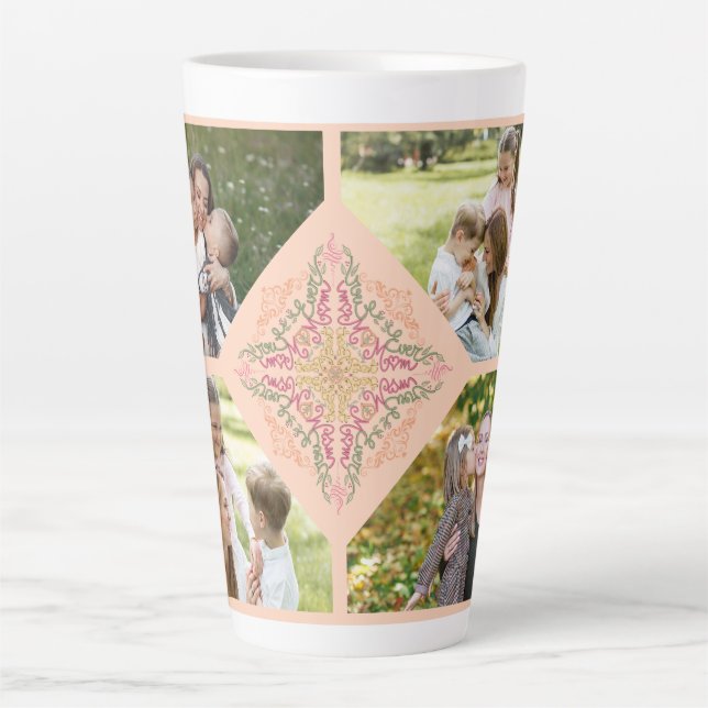 Caneca De Café Latte Floral Soft peach kaleidoscopic Script Best Mom  (Frente)