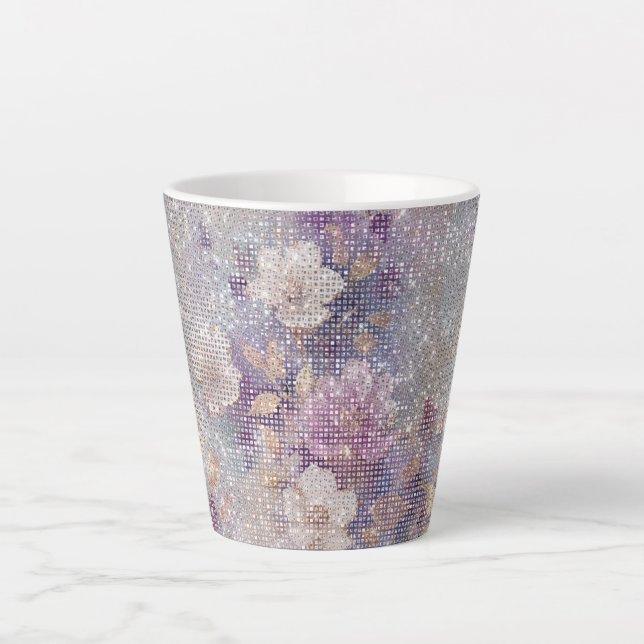 Caneca De Café Latte Floral Sparkle Purple Dourado Glam (Frente)