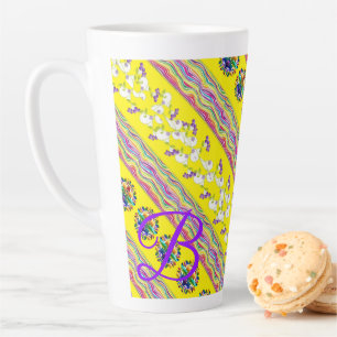 Caneca De Café Latte Floral Stripe Latte Mug