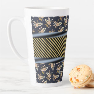 Caneca De Café Latte Floral Stripe Latte Mug