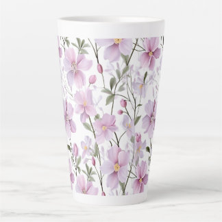 Caneca De Café Latte Floral Suave em Aquarela 