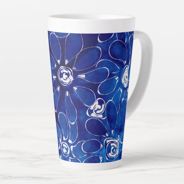Caneca De Café Latte Flores abstrato Daisies Blue White Daisy Floral (Ângulo direito)