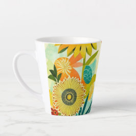 Caneca De Café Latte Flores Amarelas de Arte Folclórica bonito