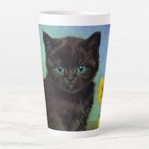Caneca De Café Latte Flores Amarelas de Gogh Pretas para Gogh