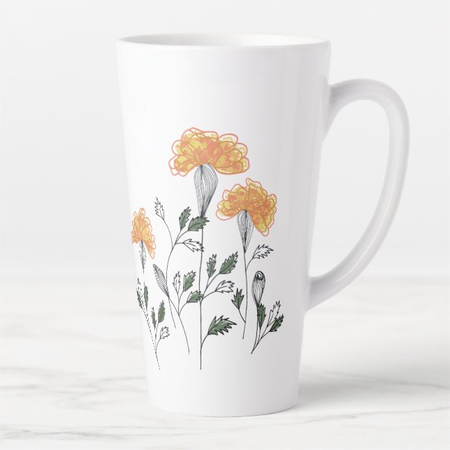 Caneca De Café Latte Flores Amarelas Felizes Latte Mug (Direita)
