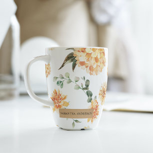 Caneca De Café Latte Flores Amarelas Modernas e Presente Personalizado 