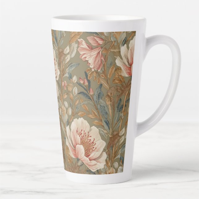 Caneca De Café Latte Flores, Antigas, Flores de Jardim Glamourosas (Direita)