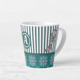 Caneca De Café Latte Flores Artdeco em Estilo Retroativo com monograma