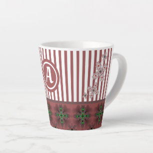 Caneca De Café Latte Flores Artdeco em Estilo Retroativo com monograma