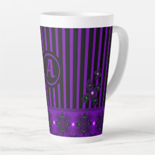 Caneca De Café Latte Flores Artdeco em Estilo Retroativo com monograma