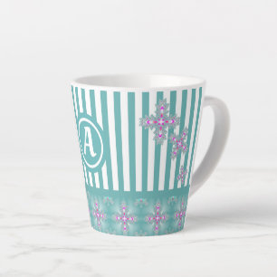 Caneca De Café Latte Flores Artdeco em Estilo Retroativo com monograma