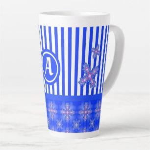 Caneca De Café Latte Flores Artdeco em Estilo Retroativo com monograma