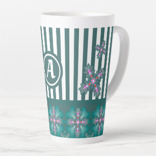 Caneca De Café Latte Flores Artdeco em Estilo Retroativo com monograma