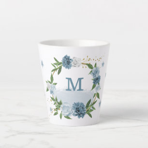 Caneca De Café Latte flores azuis bonitas verdejante