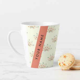 Caneca De Café Latte Flores Azuis e Vermelhas, Vermelho, Seu Nome