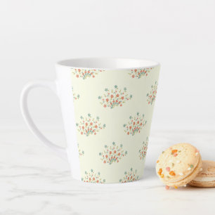 Caneca De Café Latte Flores Azuis, Flores Vermelhas, Padrão De Flores