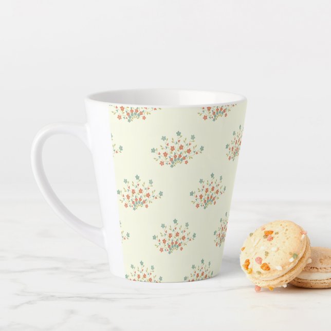Caneca De Café Latte Flores Azuis, Flores Vermelhas, Padrão De Flores (In Situ)