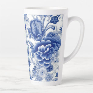 Caneca De Café Latte Flores Azuis Indigo
