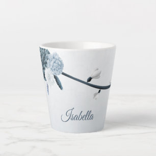 Caneca De Café Latte flores azuis navy empoeiradas botânico
