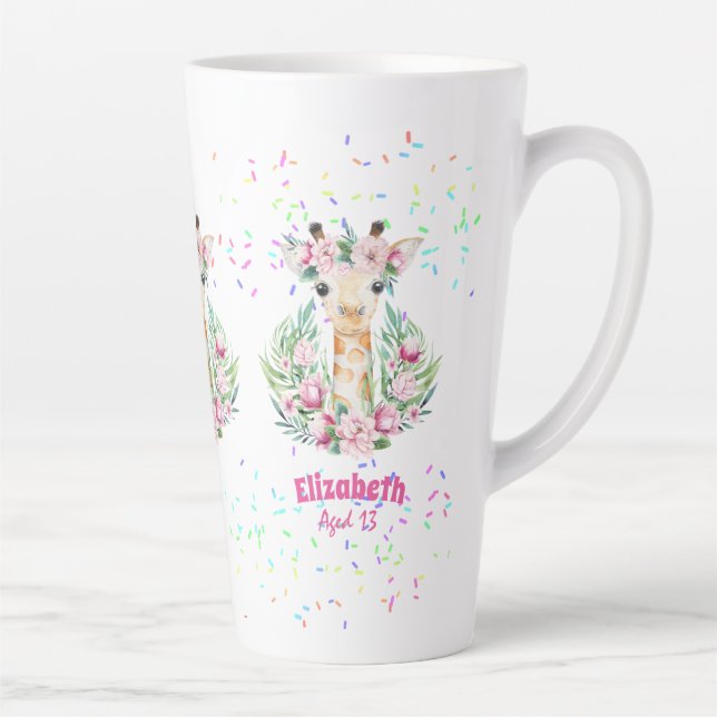 Caneca De Café Latte Flores Boho Giraffe Chamadas Meninas, Dons De Adol (Direita)