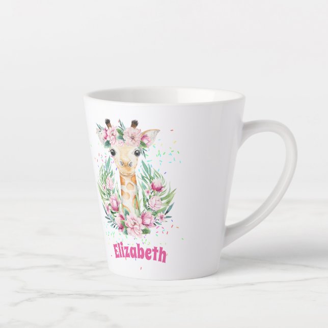 Caneca De Café Latte Flores Boho Giraffe Chamadas Meninas, Dons De Adol (Direita)