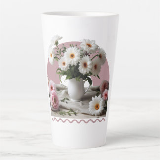 Caneca De Café Latte Flores brancas e rosa