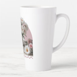 Caneca De Café Latte Flores brancas e rosa