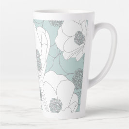 Caneca De Café Latte Flores Brancas em Aqua