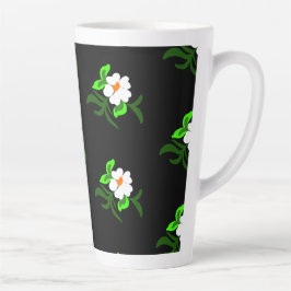 Caneca De Café Latte Flores brancas fundo negro fundo de água de alumín