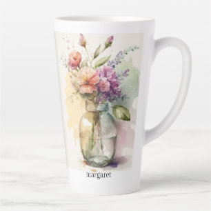Caneca De Café Latte Flores brancas roxas multicolores cor-de-rosa #9