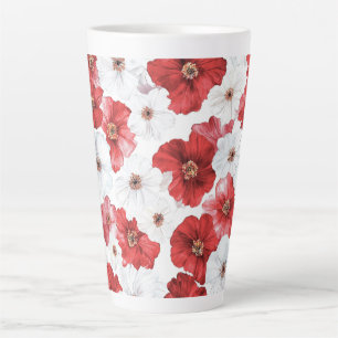 Caneca De Café Latte Flores Brancas Vermelhas