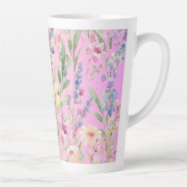 Caneca De Café Latte Flores Coloridas Amarelas Rosas