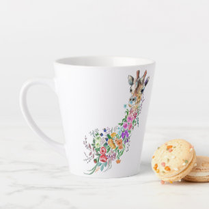 Caneca De Café Latte Flores Coloridas Buquê Girafa - Floral de Desenho